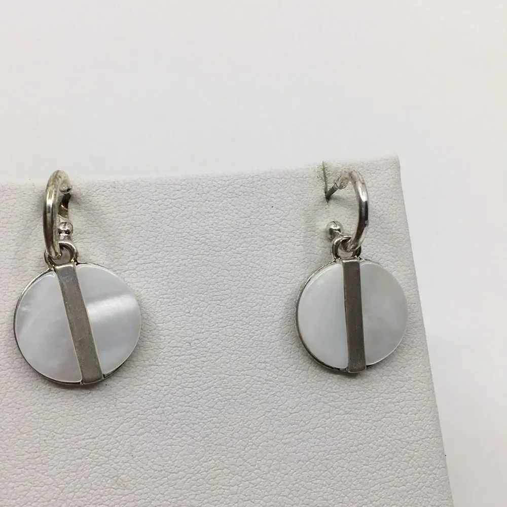 Caracol Silver Tone and White Shell Hoop Earrings